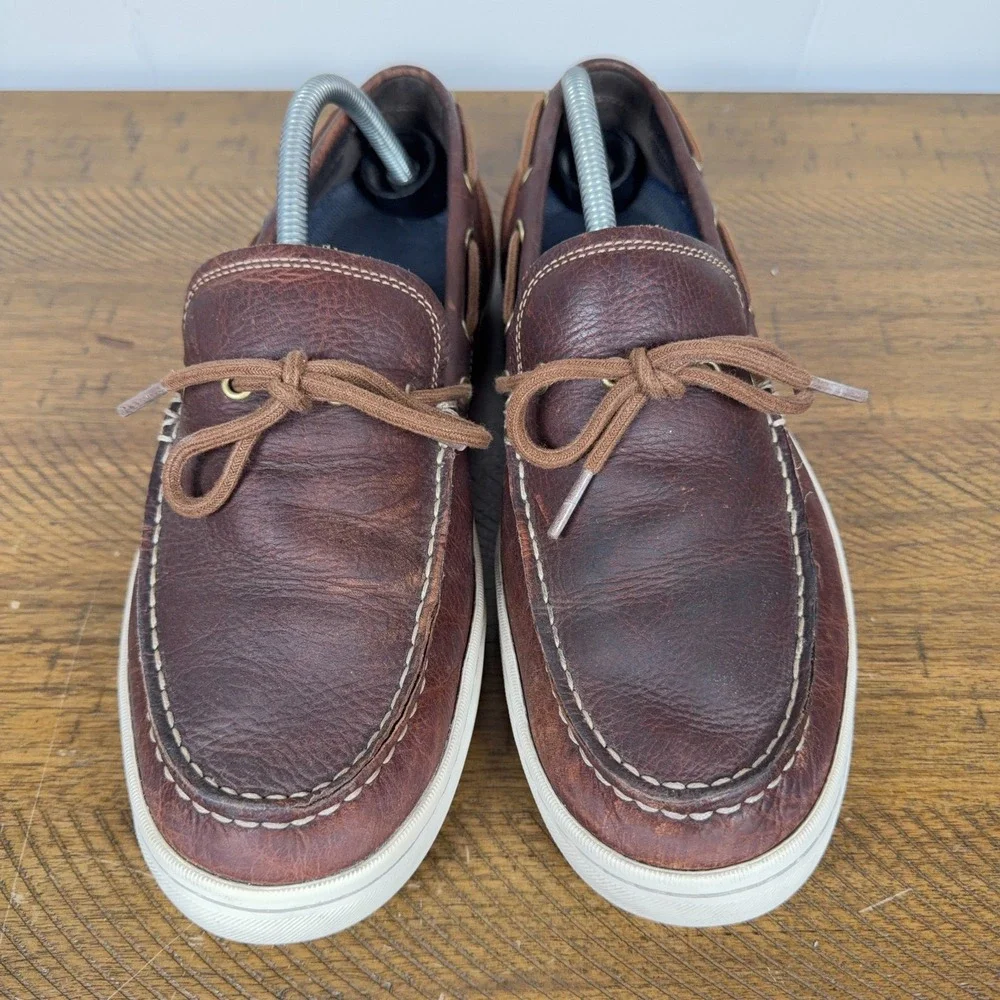 Cole Haan Boat Shoes Mens 9.5M Brown Nantucket Leather‎ Lace Up Casual Loafer